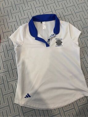 Adidas White & Royal Blue Polo Shirt with Embroidered Crest Whistling Straights